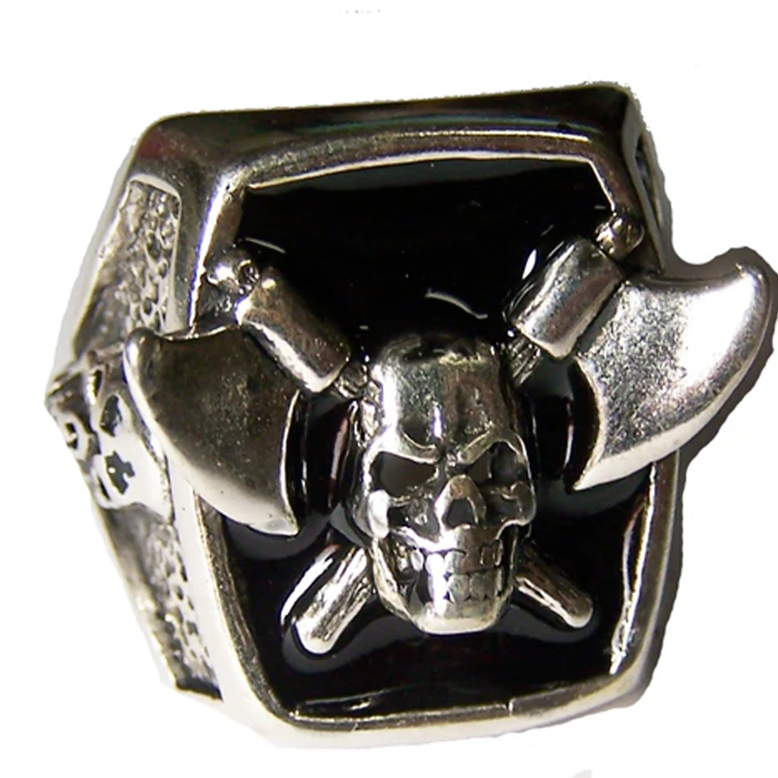 Crossed Hatchets and Skull Biker Ring
