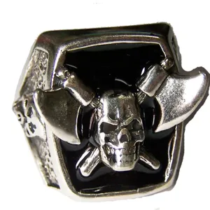Crossed Hatchets and Skull Biker Ring