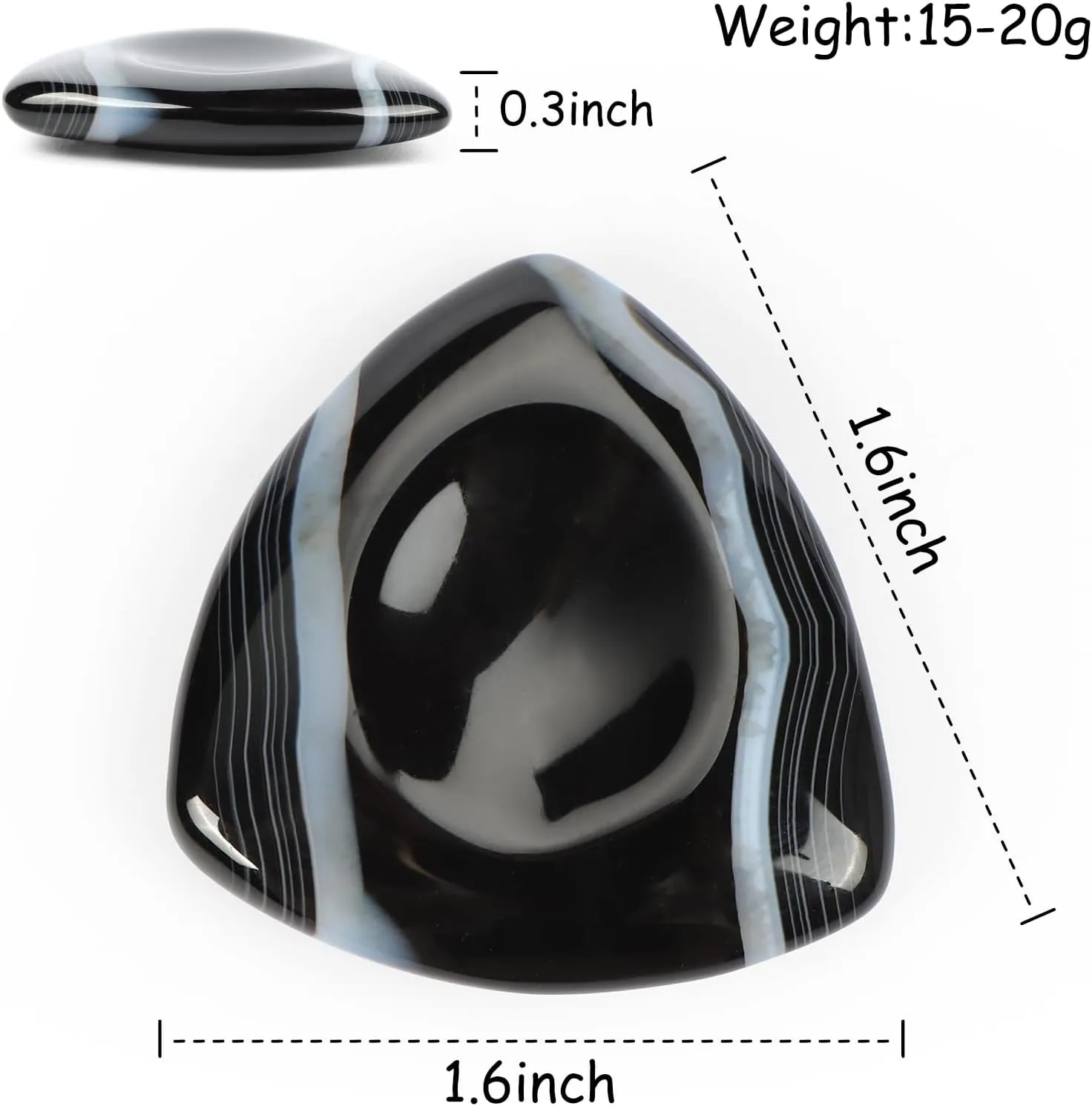 Crystal Thumb Worry Stone Black Banded Agate 1.6" Triangle Chakra Healing Reiki Pocket Palm Stones for Anxiety Stress Meditation, 2 Pieces