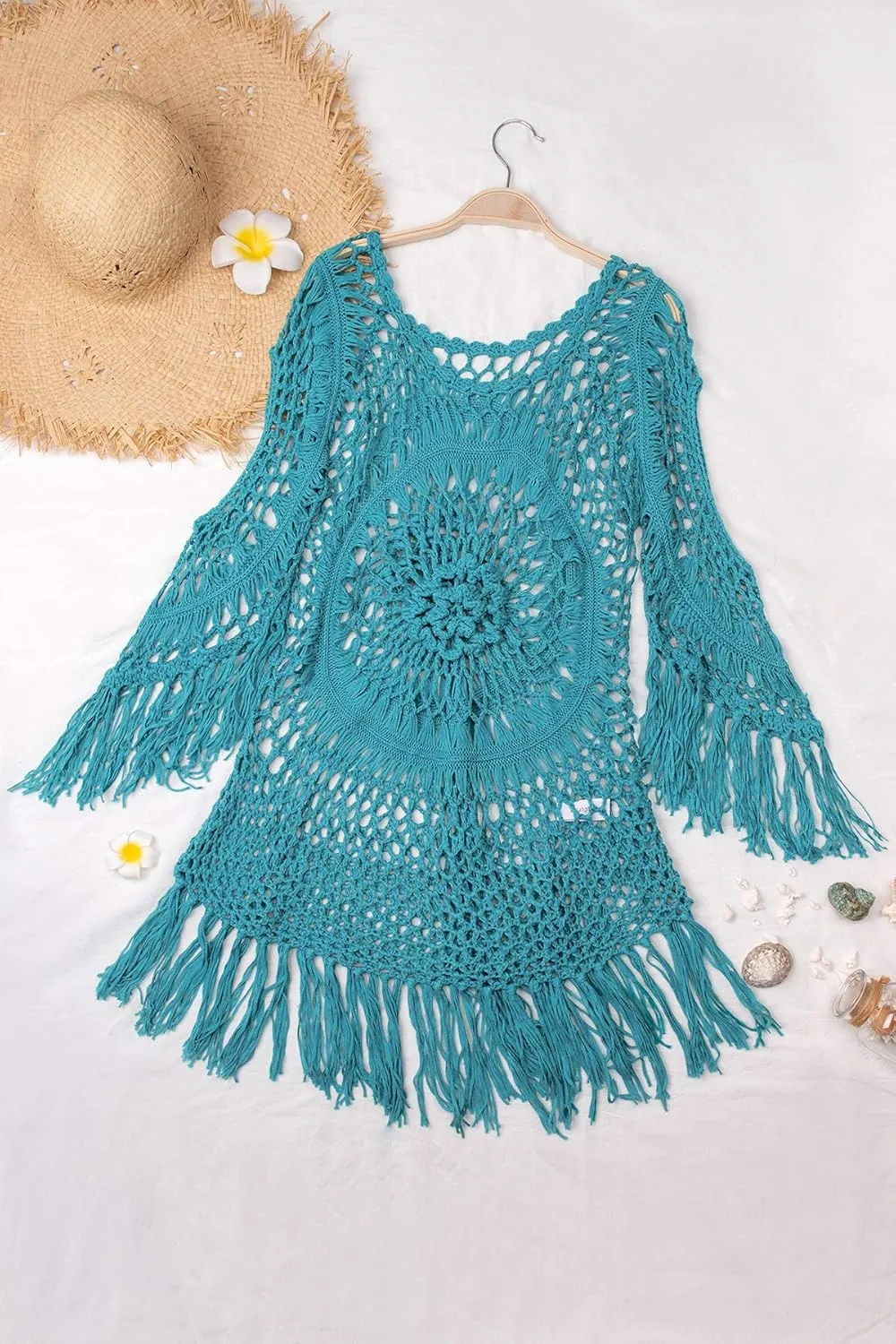 CUPSHE Women‘s Cover Up Crochet Poncho Swimsuit Tassel Dresses Hollow Out S-XXL 2025