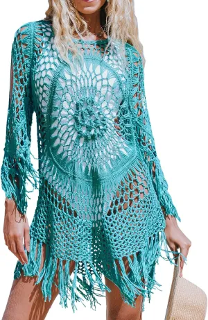 CUPSHE Women‘s Cover Up Crochet Poncho Swimsuit Tassel Dresses Hollow Out S-XXL 2025