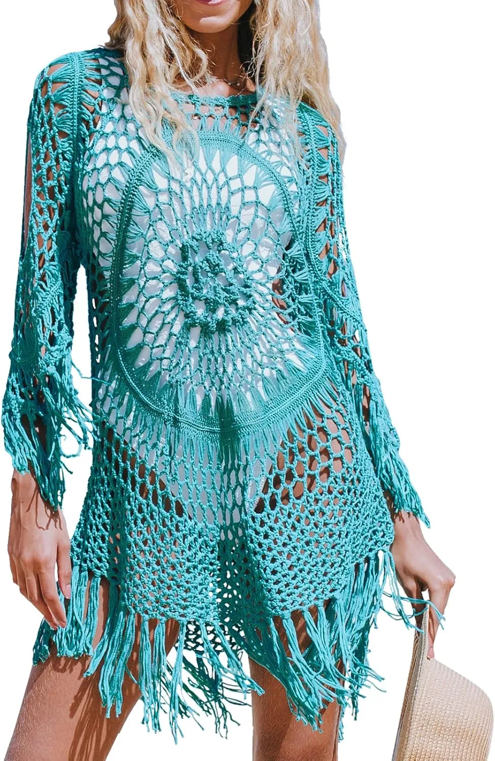 CUPSHE Women‘s Cover Up Crochet Poncho Swimsuit Tassel Dresses Hollow Out S-XXL 2025