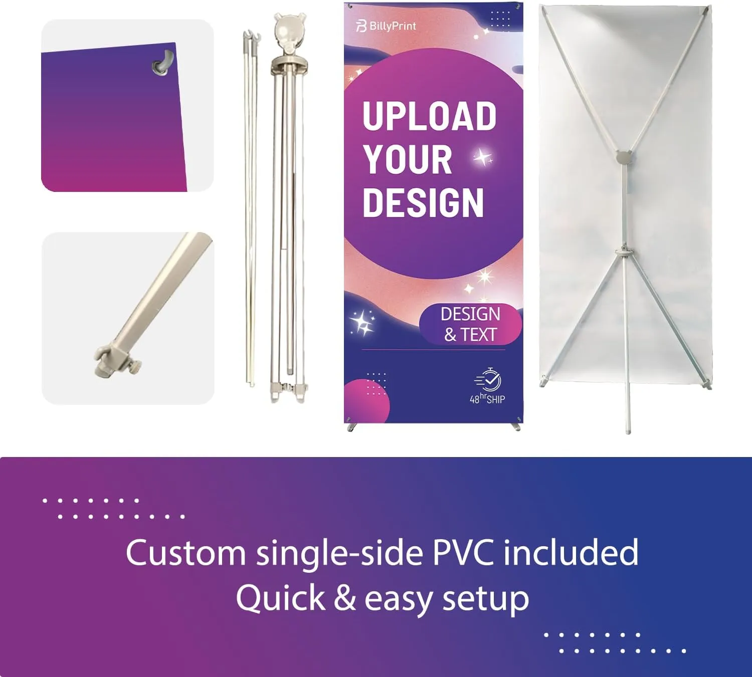 Custom Banner with X Stand (Adjustable 24" x 63") | Personalized X Banner Stand for Advertising, Stores, TradeShow, Restaurant, Event, Birthday & Party | Fast delivery | HD Print With Travel Bag - 1 unit