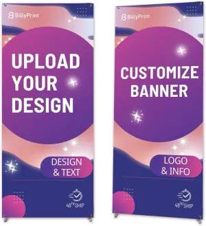 Custom Banner with X Stand (Adjustable 24" x 63") | Personalized X Banner Stand for Advertising, Stores, TradeShow, Restaurant, Event, Birthday & Party | Fast delivery | HD Print With Travel Bag - 1 unit