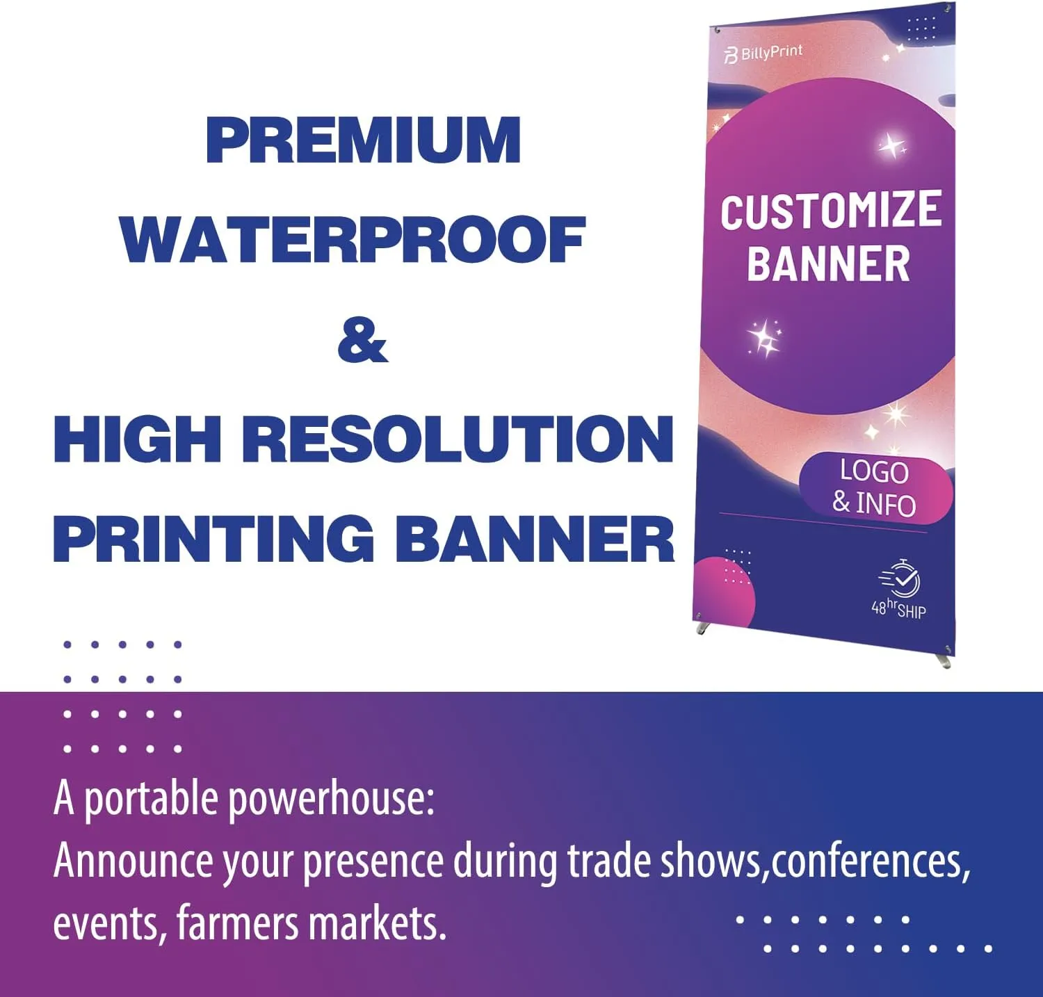 Custom Banner with X Stand (Adjustable 24" x 63") | Personalized X Banner Stand for Advertising, Stores, TradeShow, Restaurant, Event, Birthday & Party | Fast delivery | HD Print With Travel Bag - 1 unit