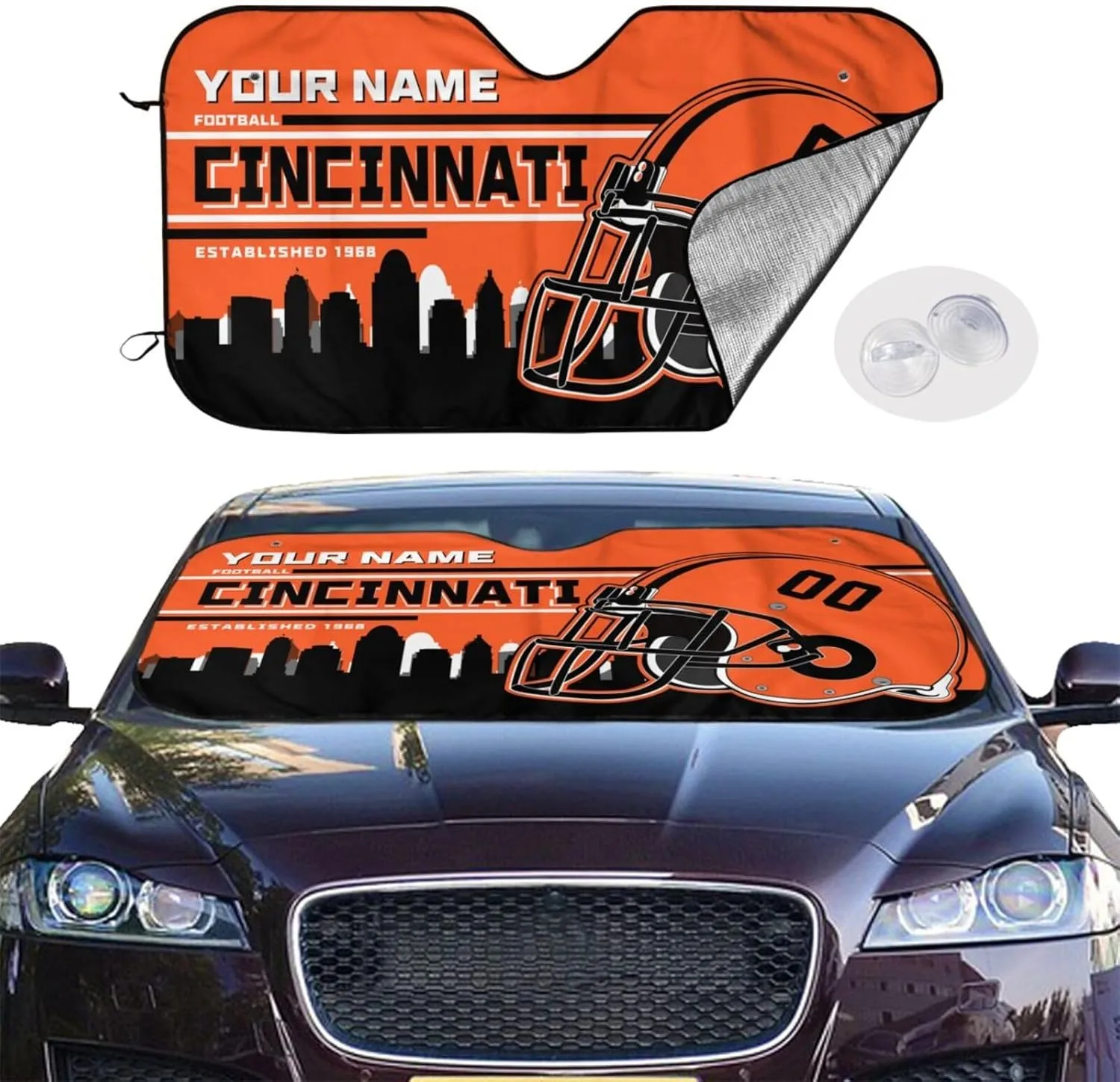 Custom Car Windshield Sunshade Personalized Name Number Keeps Your Vehicle Cool Blocks UV Rays Sun Visor Protector Gift for Fans