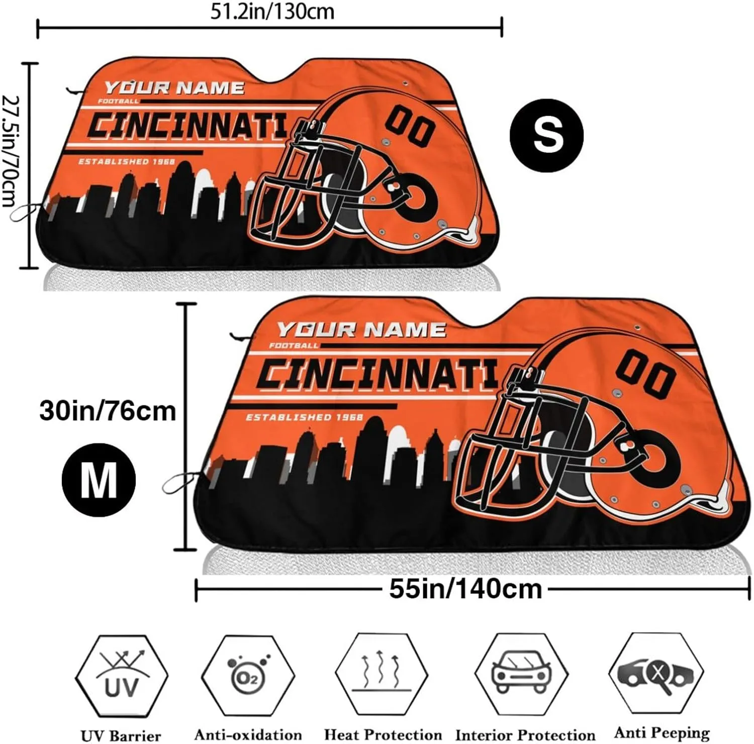 Custom Car Windshield Sunshade Personalized Name Number Keeps Your Vehicle Cool Blocks UV Rays Sun Visor Protector Gift for Fans
