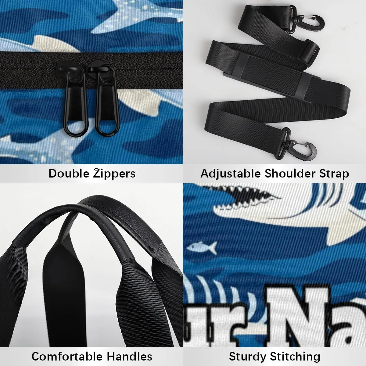 Custom Gym Bag for Women Men with Name, Personalized Ocean Theme Duffel Bag for Sports, Waterproof Dance Bag, Lightweight Carryon Gym Bag, sharks