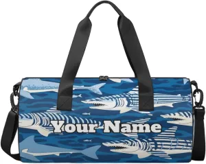 Custom Gym Bag for Women Men with Name, Personalized Ocean Theme Duffel Bag for Sports, Waterproof Dance Bag, Lightweight Carryon Gym Bag, sharks