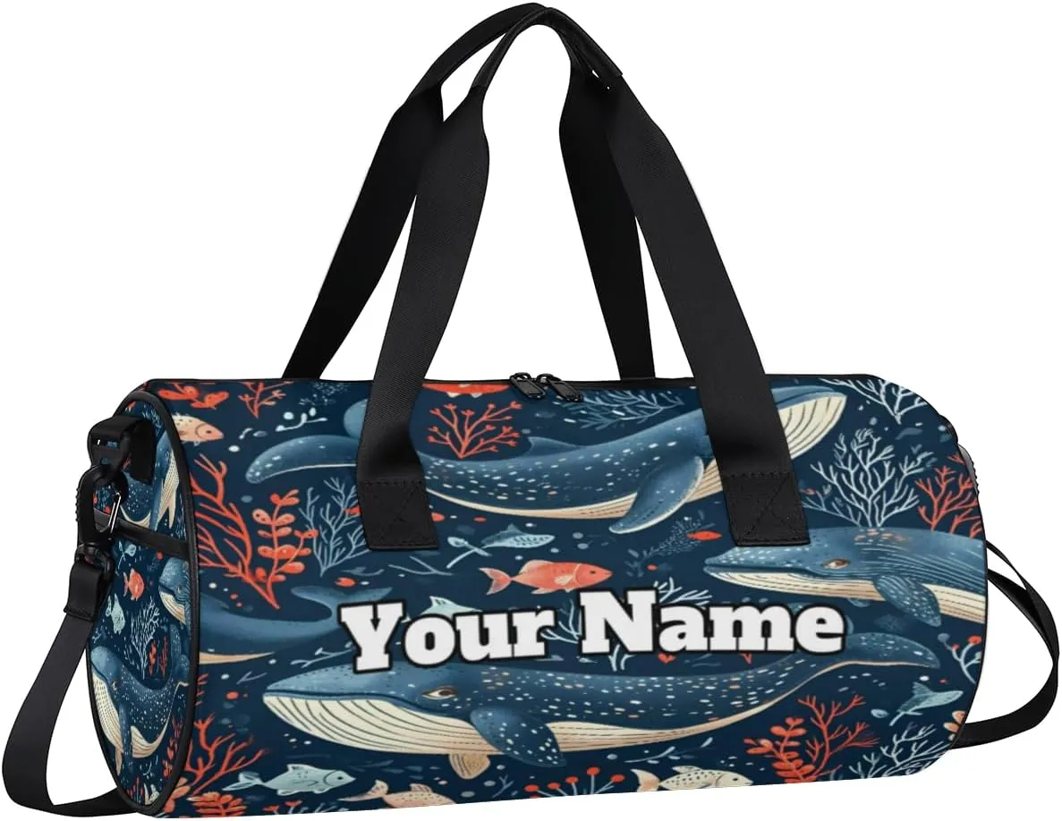 Custom Gym Bag for Women Men with Name, Personalized Sea Animals Duffel Bag for Sports, Waterproof Dance Bag, Lightweight Carryon Gym Bag, Killer Whale Orca