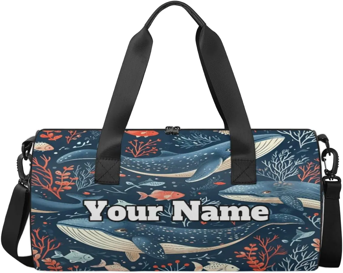 Custom Gym Bag for Women Men with Name, Personalized Sea Animals Duffel Bag for Sports, Waterproof Dance Bag, Lightweight Carryon Gym Bag, Killer Whale Orca