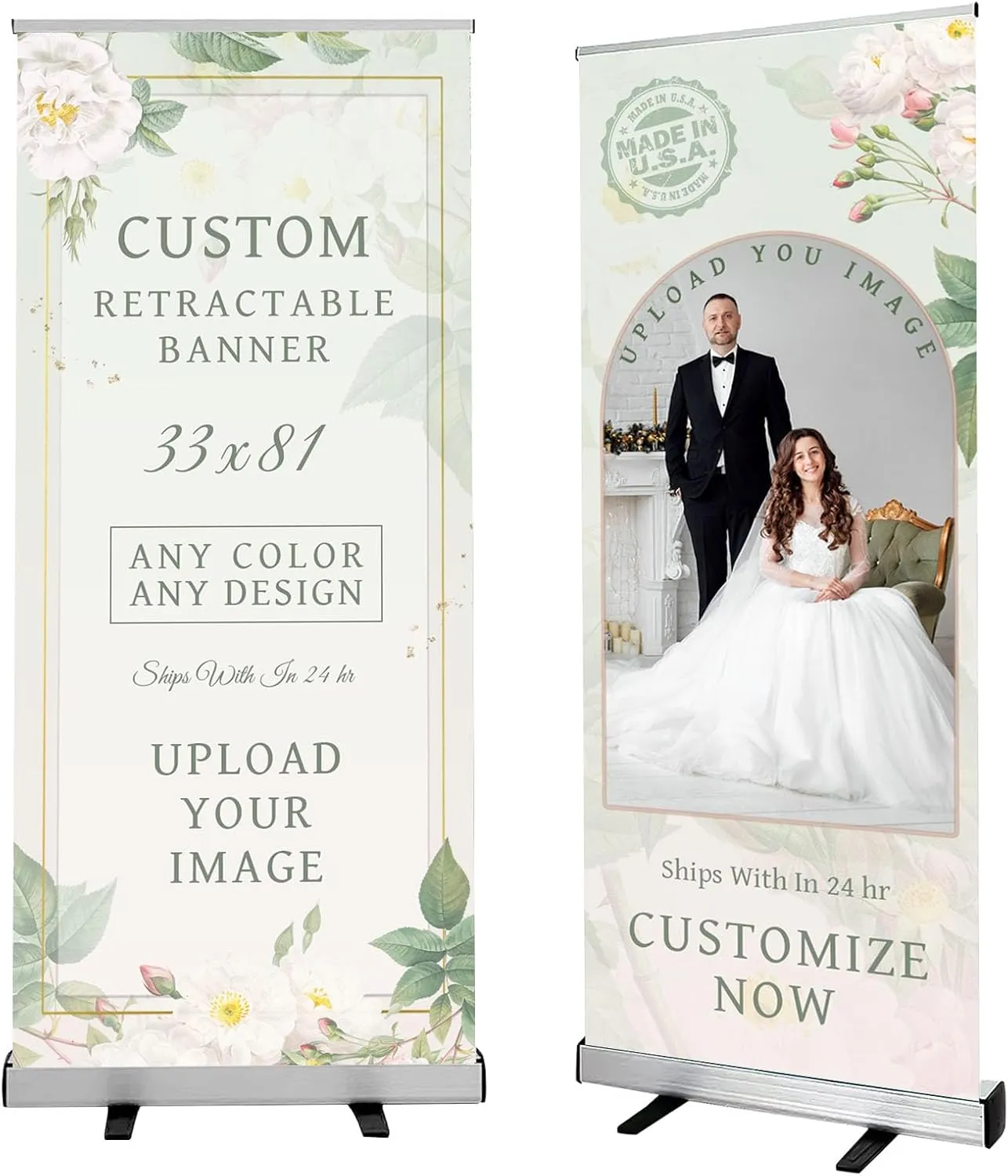 Custom Retractable Banner 33"x81", Premium Printed Banner with Aluminum Frame and Portable Packaging Set, Easy to Assemble Roll Up Banner for Business Events, Presentation, and Wedding