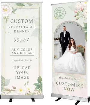 Custom Retractable Banner 33"x81", Premium Printed Banner with Aluminum Frame and Portable Packaging Set, Easy to Assemble Roll Up Banner for Business Events, Presentation, and Wedding