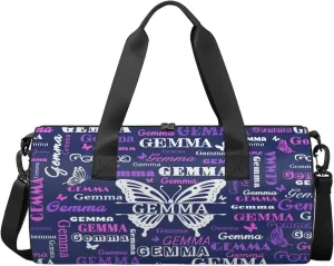 Custom Sport Duffel Bag with Name Butterfly Round Travel Overnight Bag for Women Men Waterproof Dance Ballet Bag Lightweight 17.6in, Dark Blue