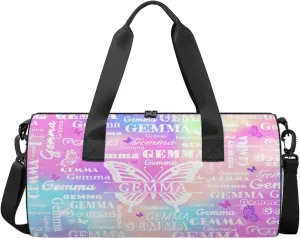 Custom Sport Duffel Bag with Name Butterfly Round Travel Overnight Bag for Women Men Waterproof Dance Ballet Bag Lightweight 17.6in, Rainbow Sparkly