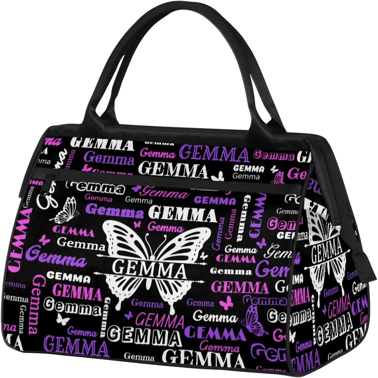 Custom Sport Duffel Bag with Name Butterfly Travel Overnight Bag for Women Men Waterproof Dance Ballet Bag Lightweight 15.2in, Black