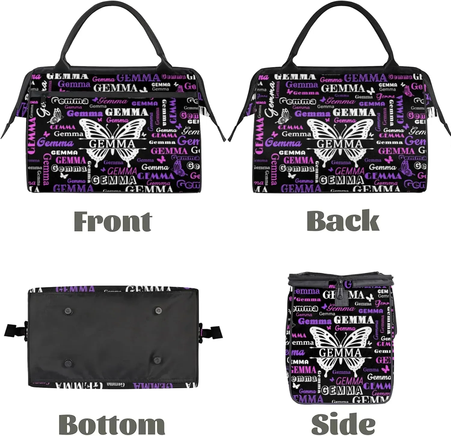 Custom Sport Duffel Bag with Name Butterfly Travel Overnight Bag for Women Men Waterproof Dance Ballet Bag Lightweight 15.2in, Black