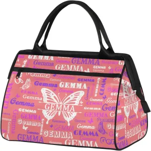 Custom Sport Duffel Bag with Name Butterfly Travel Overnight Bag for Women Men Waterproof Dance Ballet Bag Lightweight 15.2in, Jujube Red
