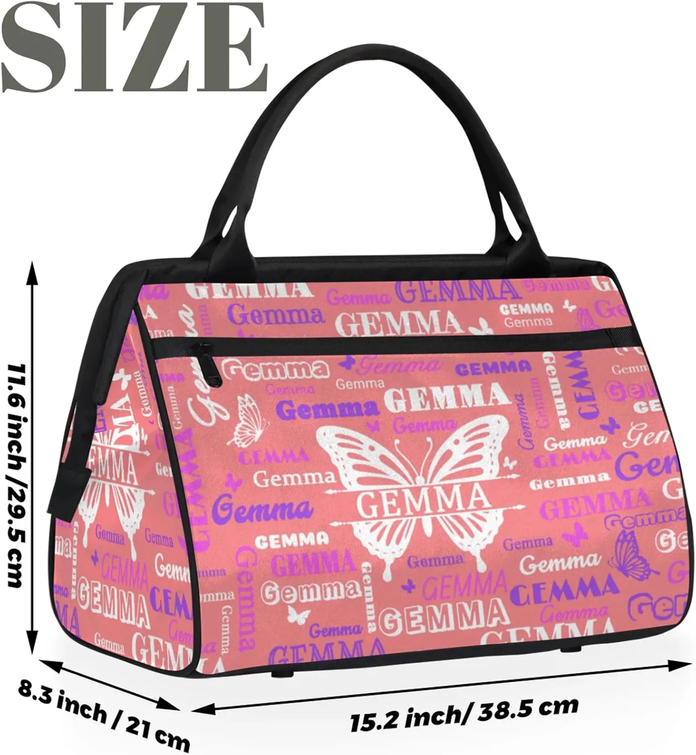 Custom Sport Duffel Bag with Name Butterfly Travel Overnight Bag for Women Men Waterproof Dance Ballet Bag Lightweight 15.2in, Jujube Red