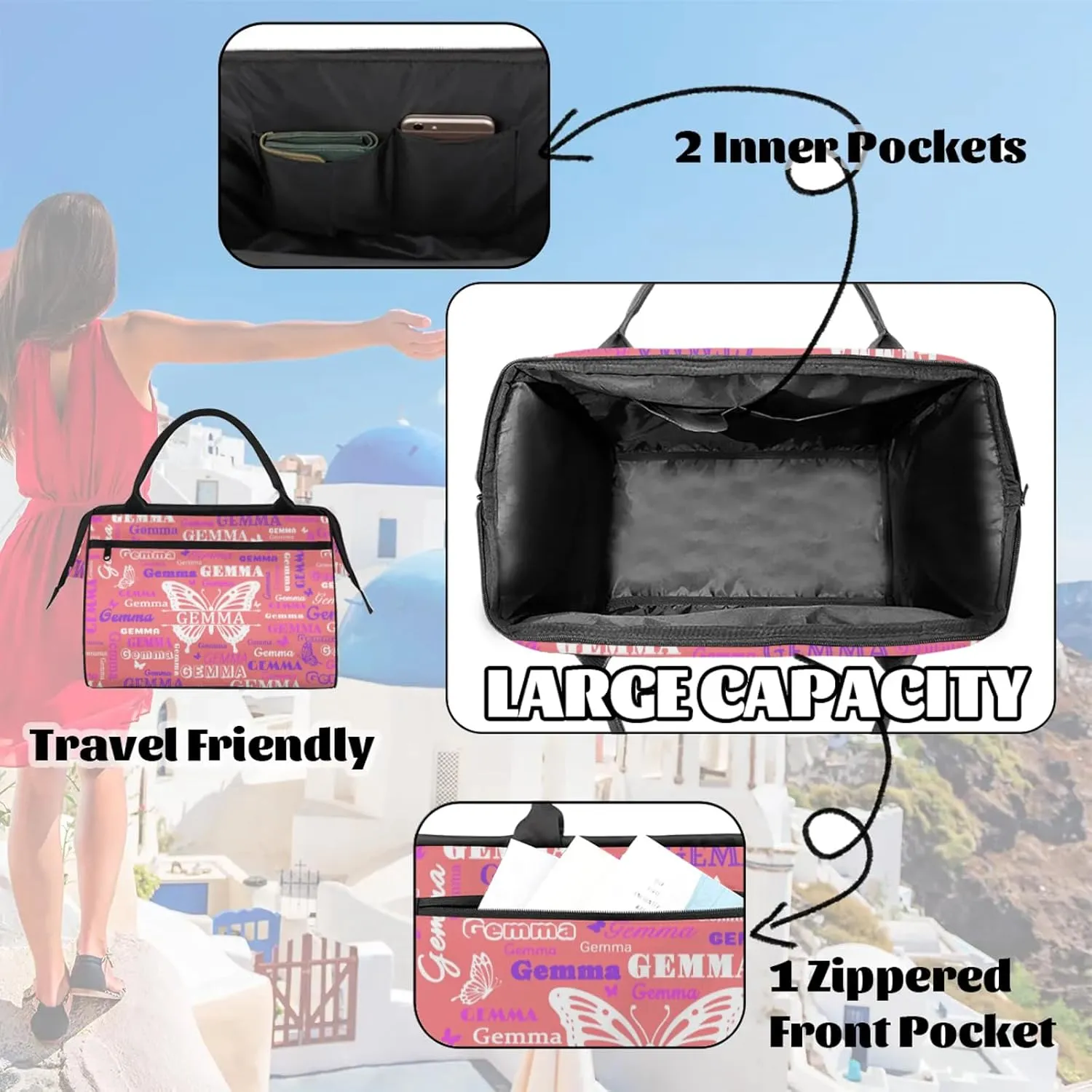 Custom Sport Duffel Bag with Name Butterfly Travel Overnight Bag for Women Men Waterproof Dance Ballet Bag Lightweight 15.2in, Jujube Red