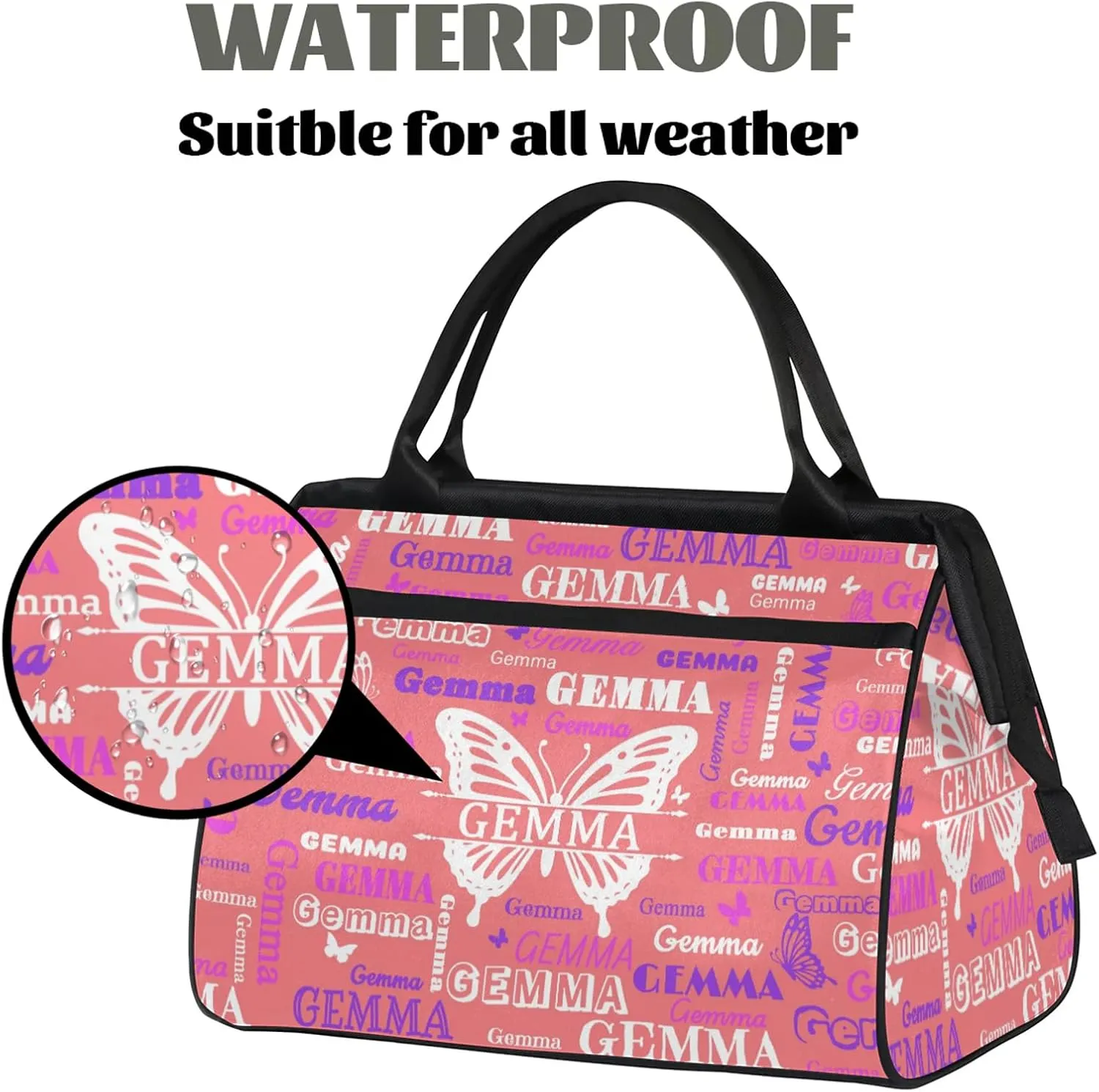 Custom Sport Duffel Bag with Name Butterfly Travel Overnight Bag for Women Men Waterproof Dance Ballet Bag Lightweight 15.2in, Jujube Red