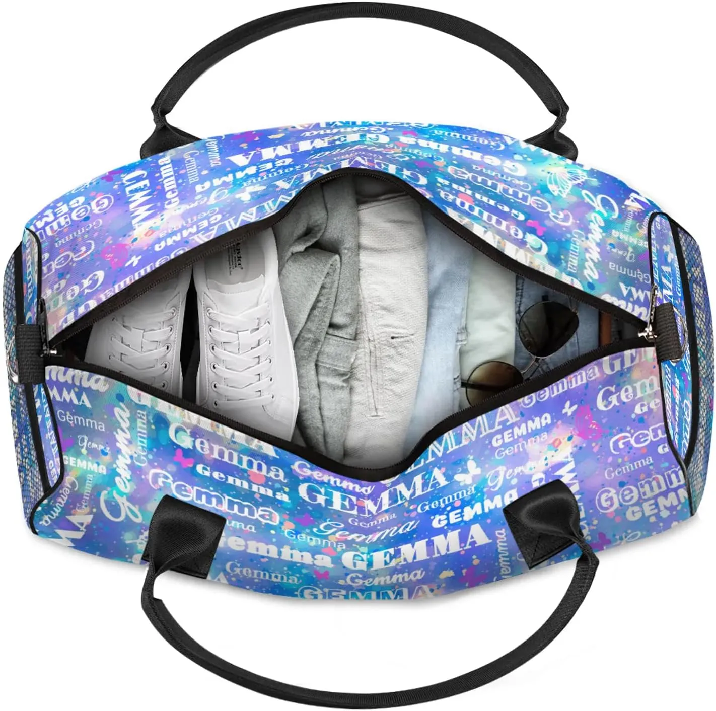 Custom Sport Duffel Bag with Name Butterfly Travel Overnight Bag for Women Men Waterproof Dance Ballet Bag Lightweight 17.4in, Blue