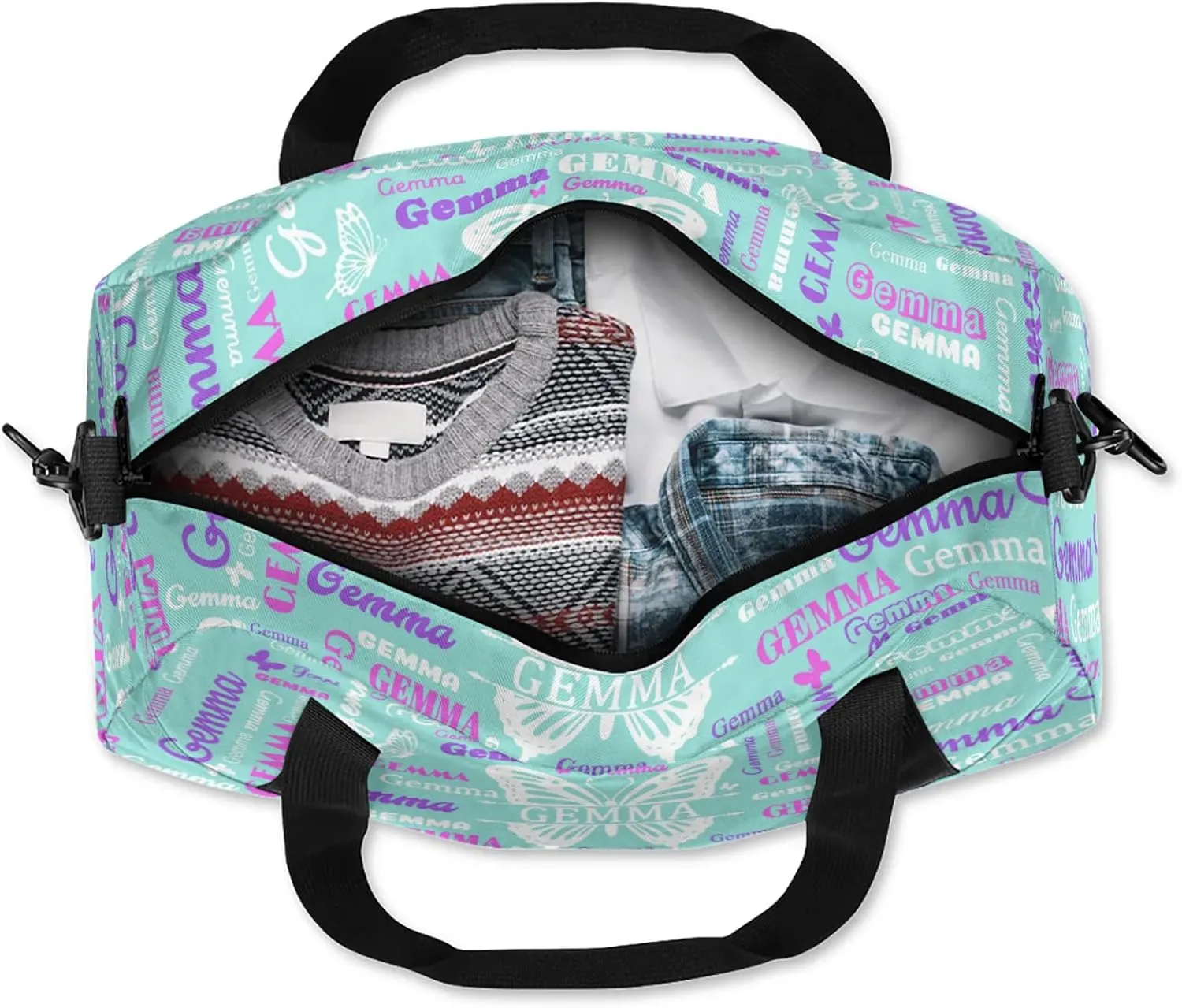 Custom Sport Duffel Bag with Name Butterfly Travel Overnight Bag for Women Men Waterproof Dance Ballet Bag Lightweight 18.5in, Mint Blue