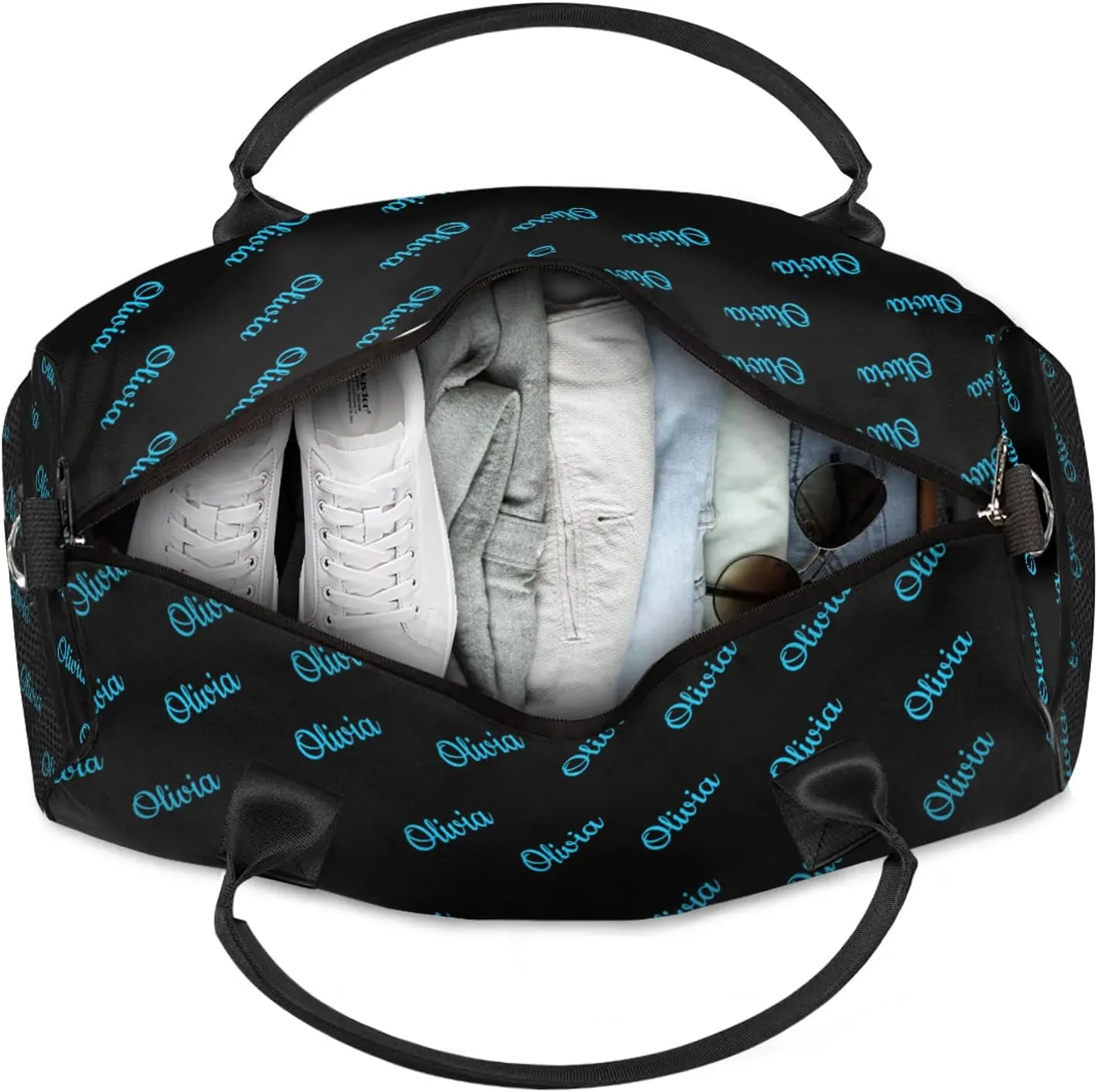 Custom Sport Duffel Bags Personalized Travel Overnight Bag Waterproof Customized Dance Bag Lightweight Carry-On Tote for Women Men 17.4in, Black Blue