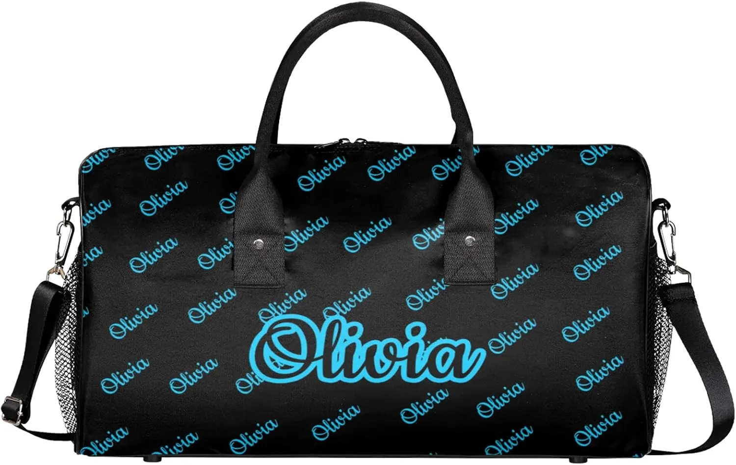 Custom Sport Duffel Bags Personalized Travel Overnight Bag Waterproof Customized Dance Bag Lightweight Carry-On Tote for Women Men 17.4in, Black Blue