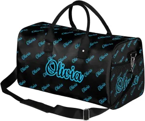 Custom Sport Duffel Bags Personalized Travel Overnight Bag Waterproof Customized Dance Bag Lightweight Carry-On Tote for Women Men 17.4in, Black Blue