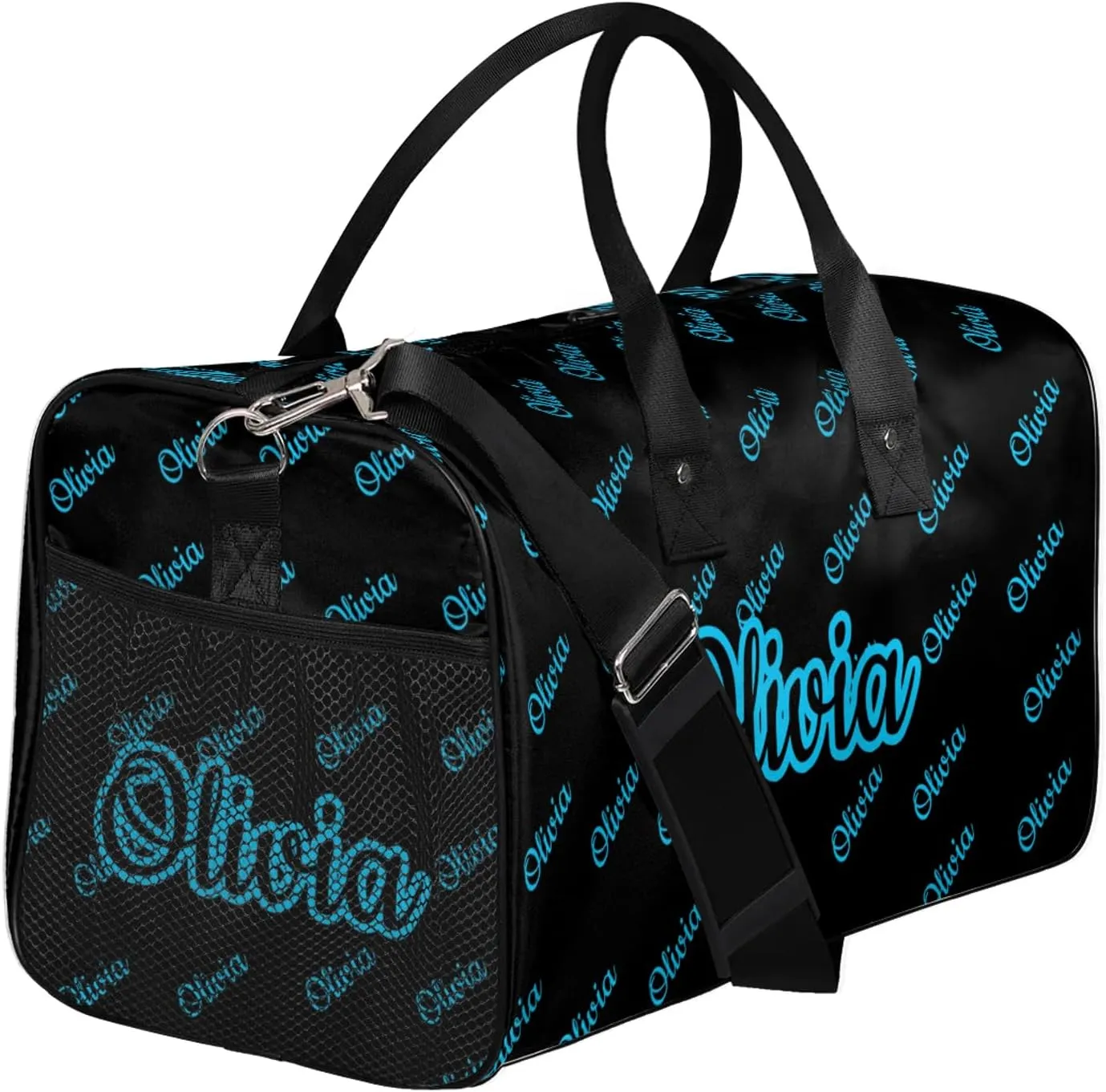 Custom Sport Duffel Bags Personalized Travel Overnight Bag Waterproof Customized Dance Bag Lightweight Carry-On Tote for Women Men 17.4in, Black Blue