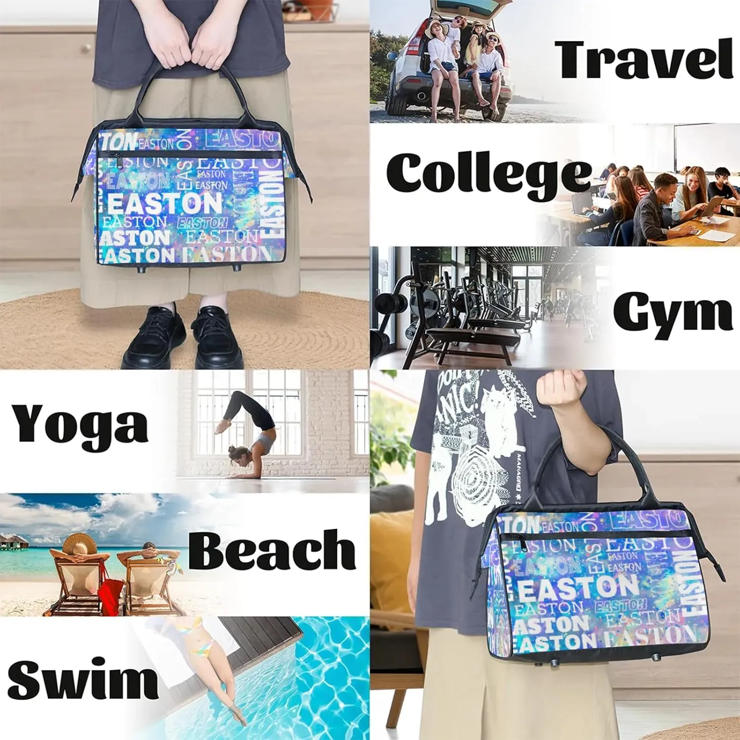 Custom Sport Gym Duffel Bag with Name Personalized Travel Overnight Bag Waterproof Customized Dance Bag Carry-On Tote 15.2in, Colorful Glitter
