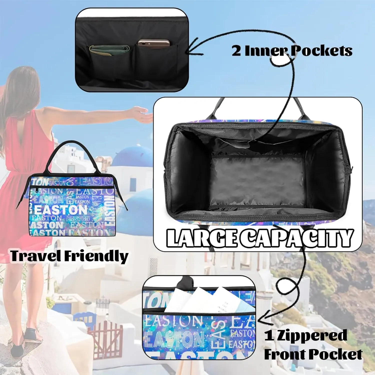 Custom Sport Gym Duffel Bag with Name Personalized Travel Overnight Bag Waterproof Customized Dance Bag Carry-On Tote 15.2in, Colorful Glitter
