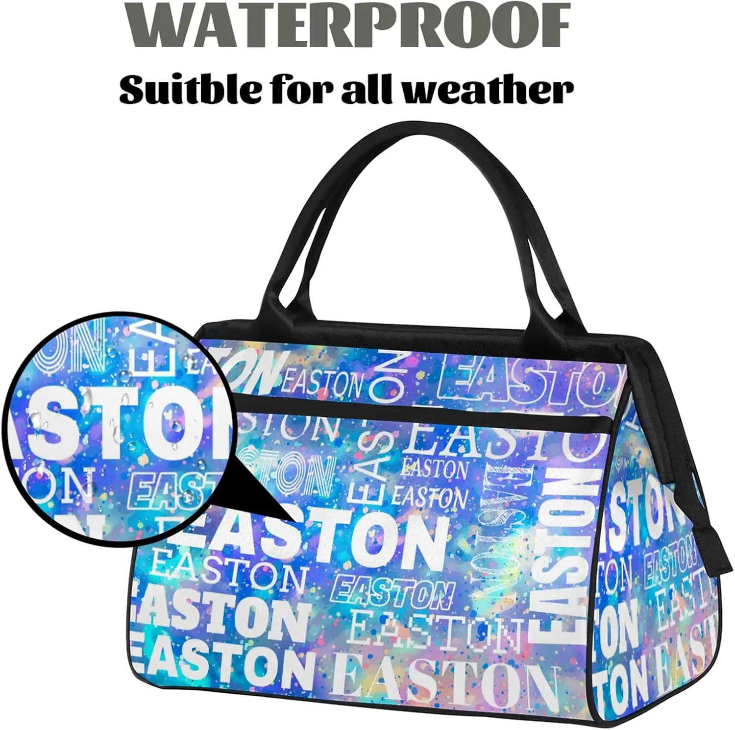 Custom Sport Gym Duffel Bag with Name Personalized Travel Overnight Bag Waterproof Customized Dance Bag Carry-On Tote 15.2in, Colorful Glitter