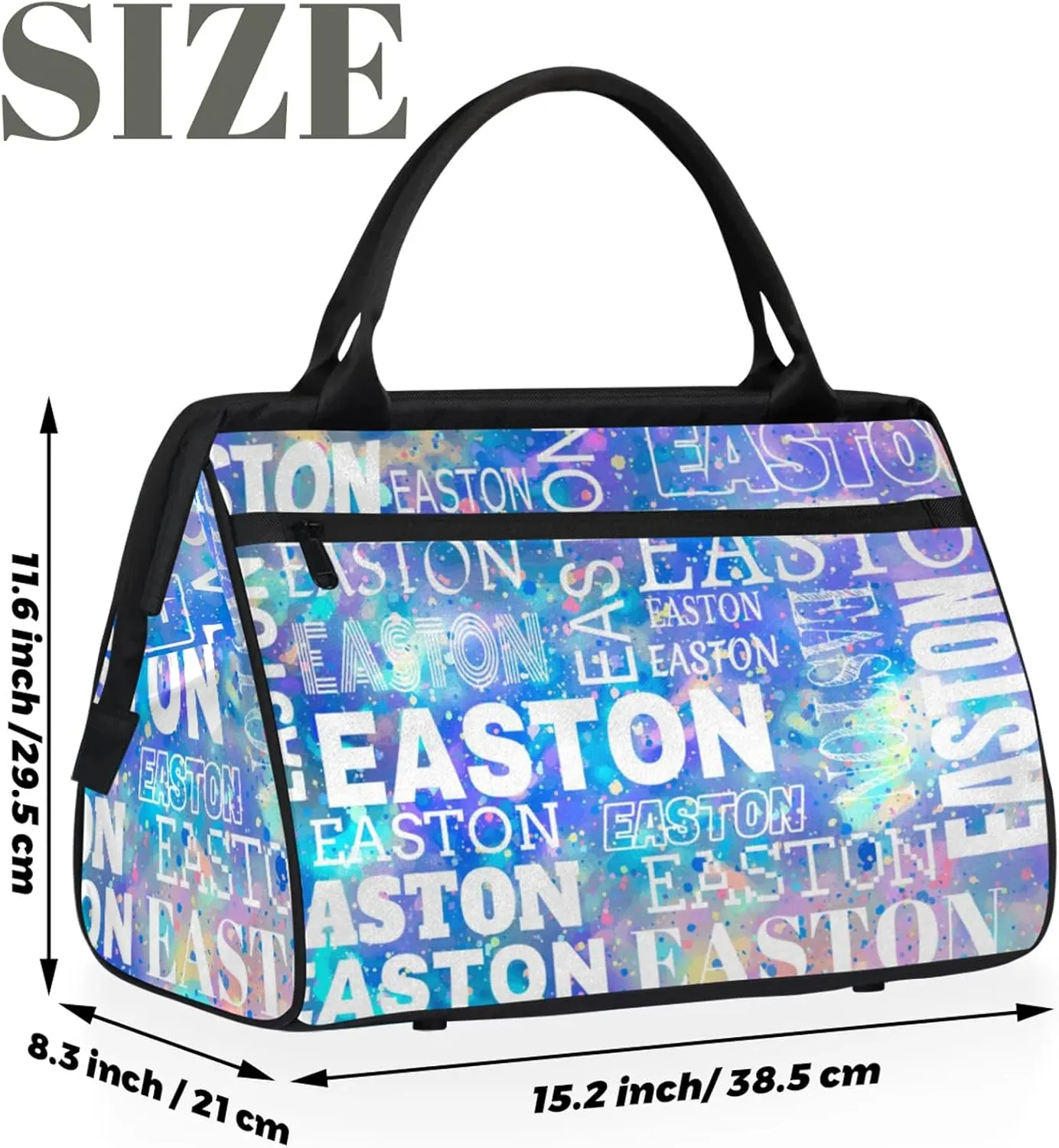 Custom Sport Gym Duffel Bag with Name Personalized Travel Overnight Bag Waterproof Customized Dance Bag Carry-On Tote 15.2in, Colorful Glitter