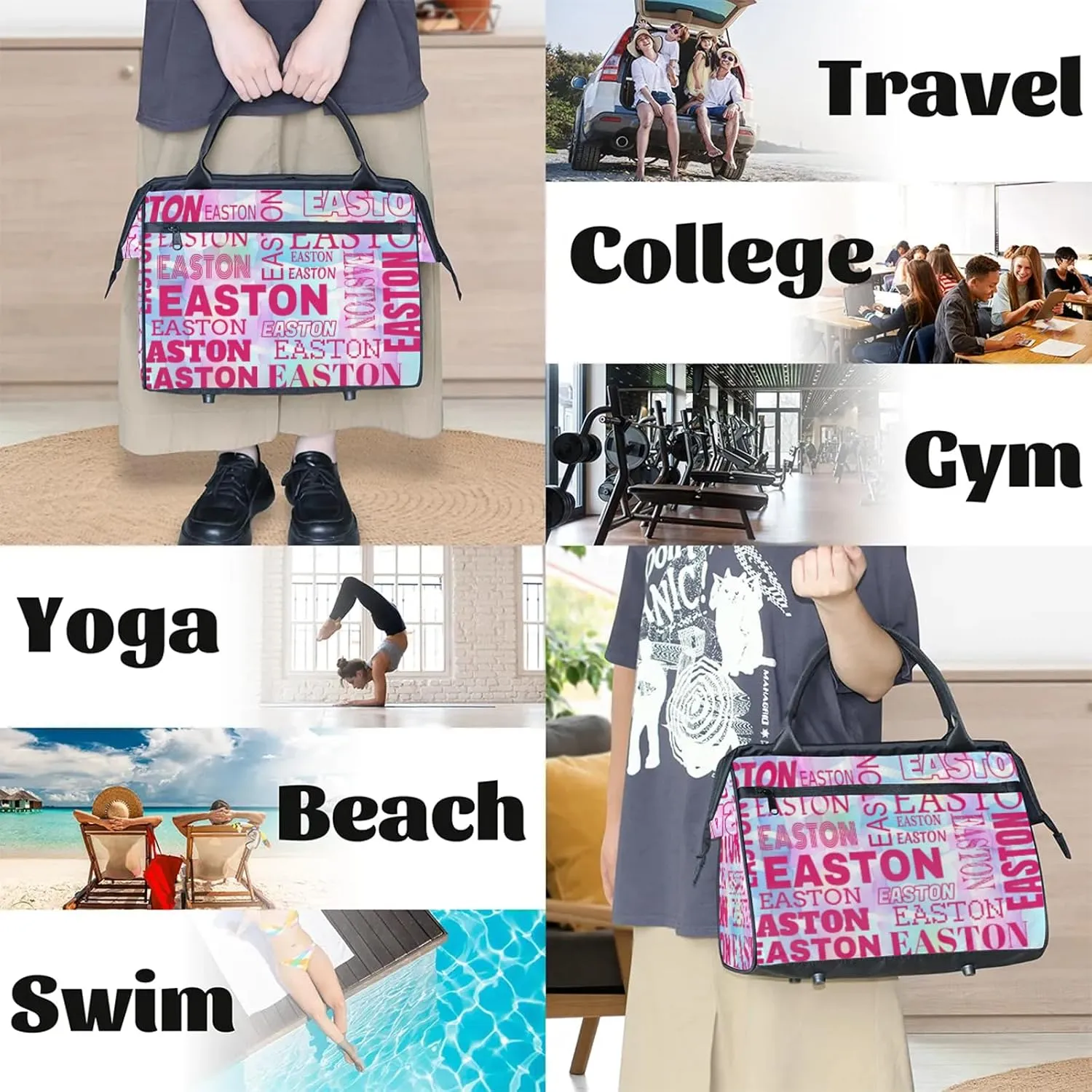 Custom Sport Gym Duffel Bag with Name Personalized Travel Overnight Bag Waterproof Customized Dance Bag Carry-On Tote 15.2in, Colorful Waves