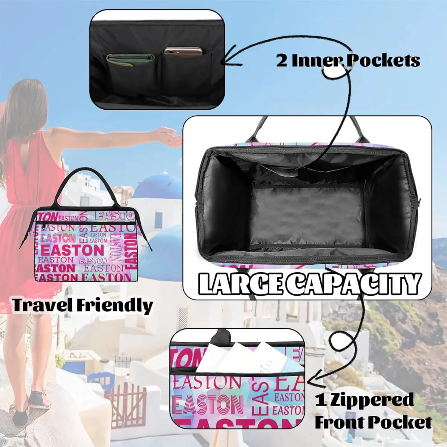 Custom Sport Gym Duffel Bag with Name Personalized Travel Overnight Bag Waterproof Customized Dance Bag Carry-On Tote 15.2in, Colorful Waves
