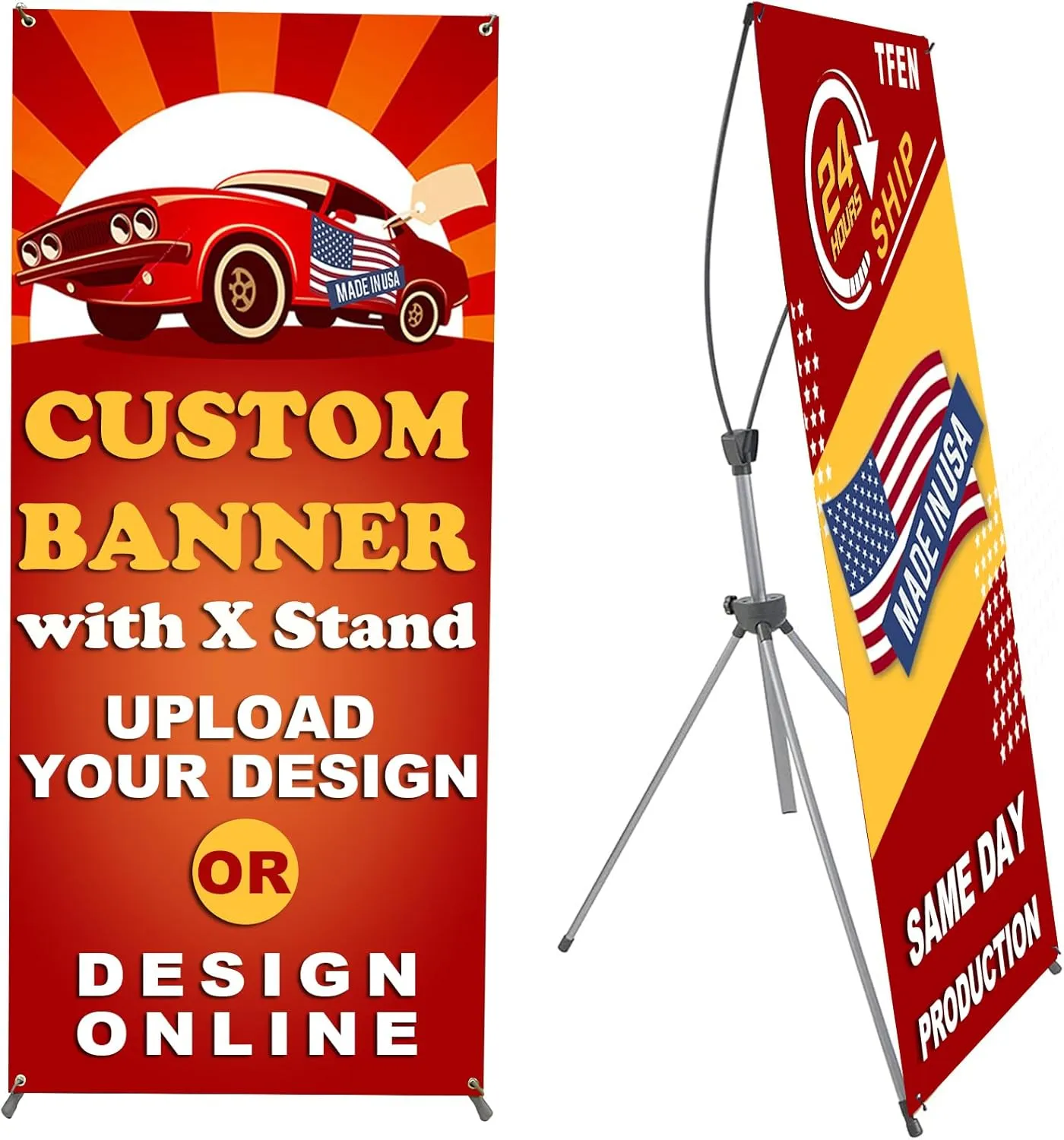 Custom X Banner 23" x 74" - Made in USA - Including Banner Printing and Adjustable Stand - Portable Personalized with Travel Bag for Advertising, Business, Events