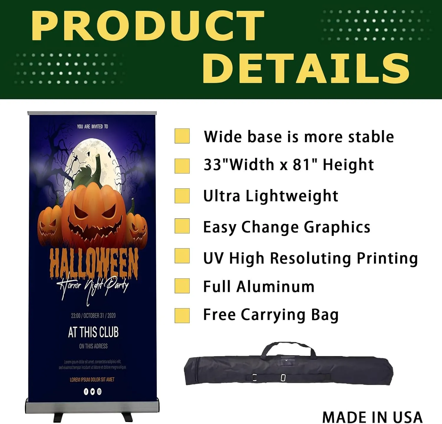 Customizable Banner Roll Up 33x81" Retractable Banner with Stand Travel Case - Full Color Roll-Up Display for Trade Shows, Business, and Event Advertising(With Base and Stand)