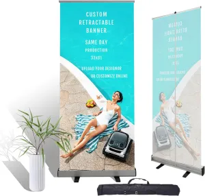 Customizable Banner Roll Up 33x81" Retractable Banner with Stand Travel Case - Full Color Roll-Up Display for Trade Shows, Business, and Event Advertising(With Base and Stand)