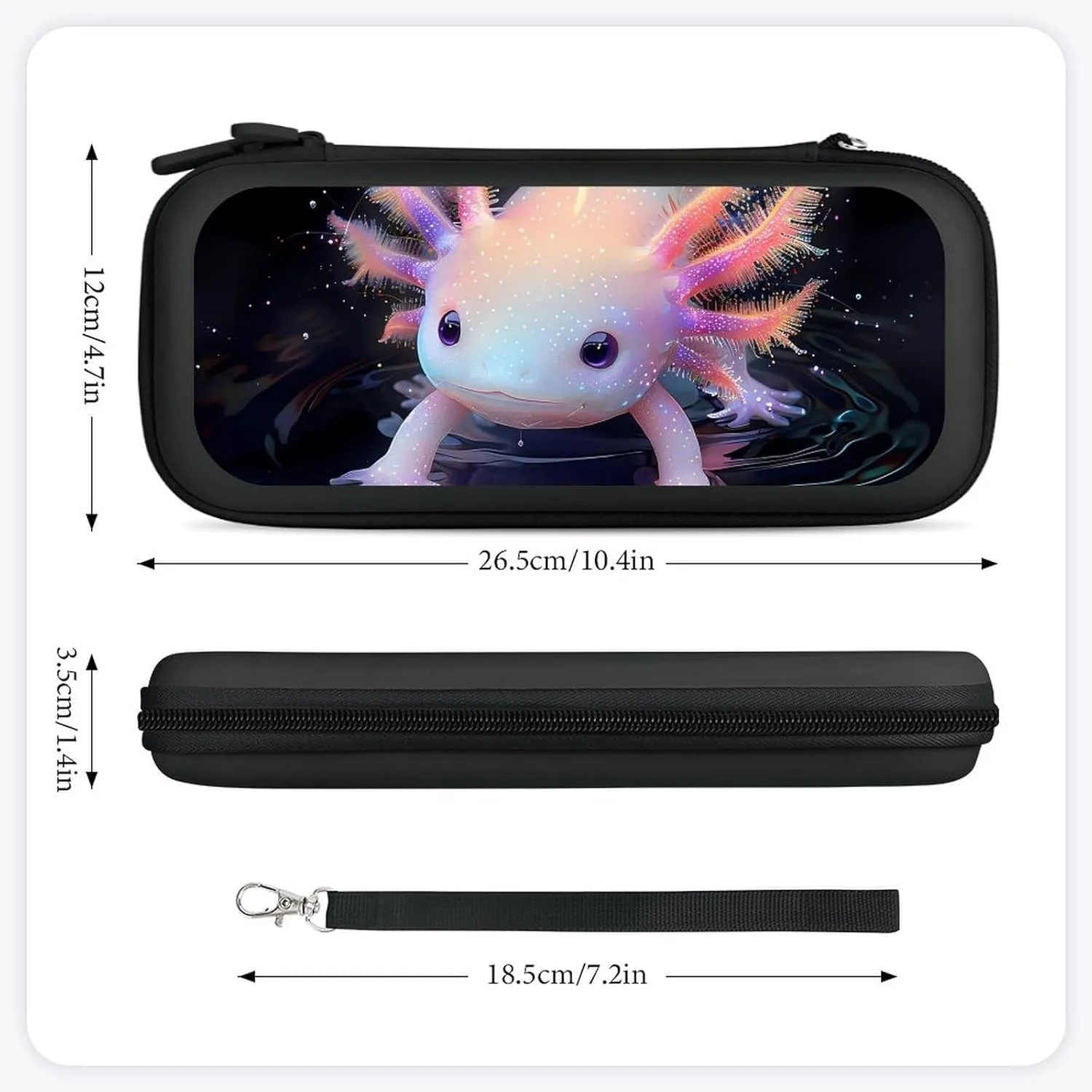 Cute Axolotl and Shadow Hard Shell Travel Case with Rope 15 Game Card Pockets Compatible with Switch Protective