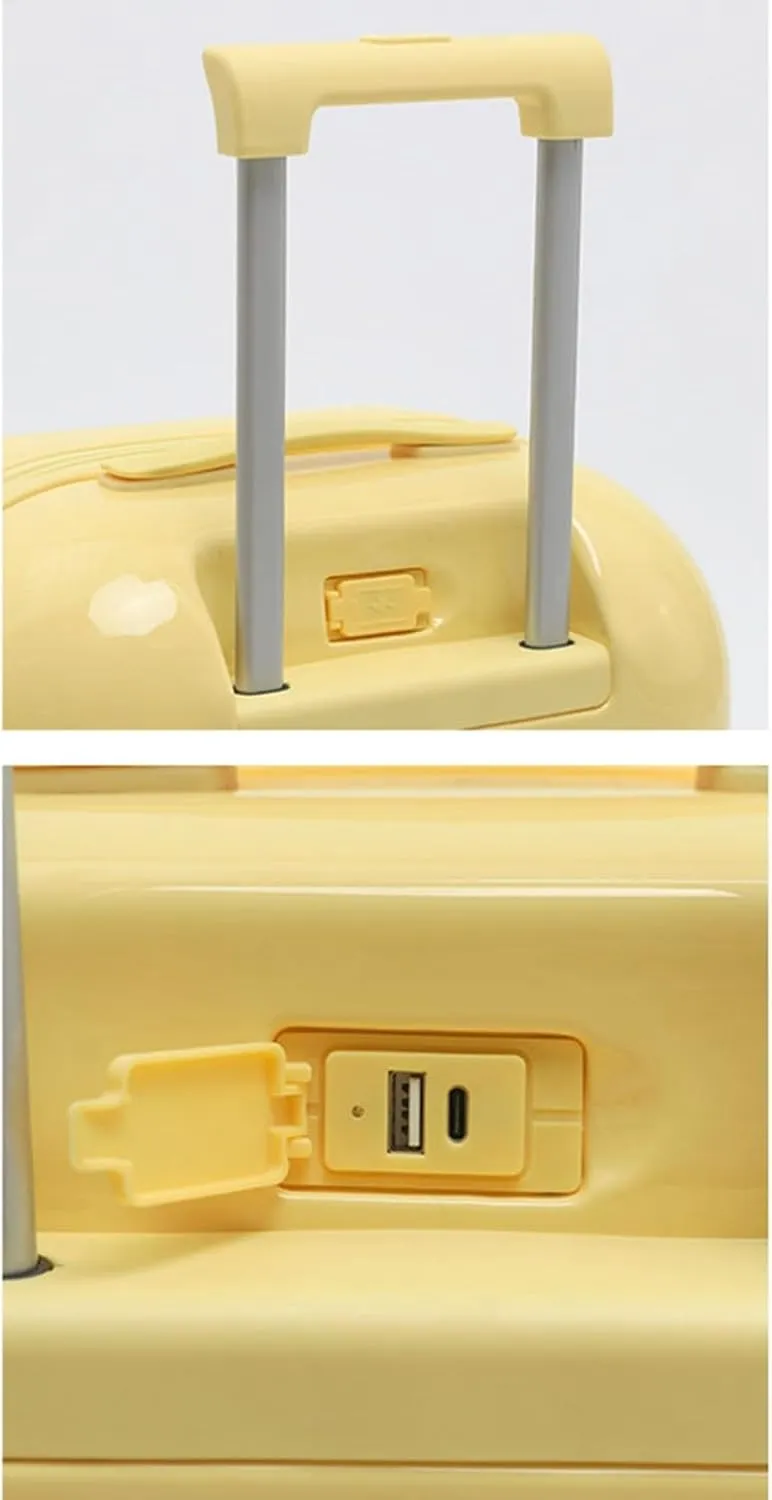 Cute Cup Holder with USB Charging Port - Impact-Resistant, Anti-Theft, Waterproof Carrying Bag - Silent Multi-Stage Trolley with 360-Degree Rotation(Yellow)