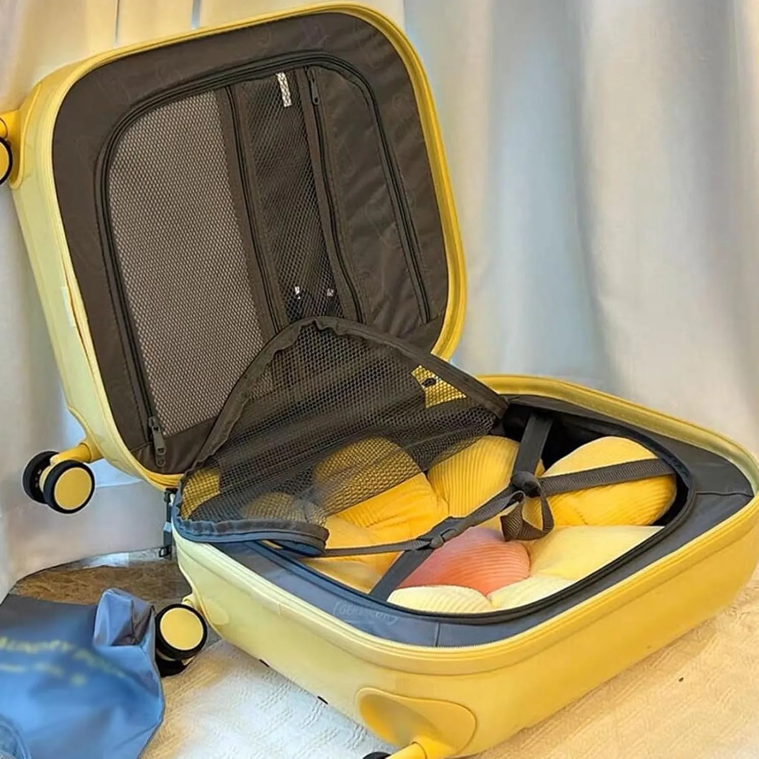 Cute Cup Holder with USB Charging Port - Impact-Resistant, Anti-Theft, Waterproof Carrying Bag - Silent Multi-Stage Trolley with 360-Degree Rotation(Yellow)