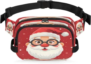 Cute Father Christmas Snowflake Waterproof Fanny Pack for Women Men Adjustable Waist Bag with Double Zipper Pockets Lightweight Square Hip Pack for Running Travel Hiking Workout Cycling