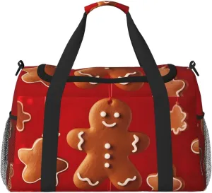 Cute Gingerbread Man Big Capacity Sports Gym Bag Portable Travel Duffle Bag, Christmas Cookies Lightweight Weekender Workout Bag for Overnight, Unisex