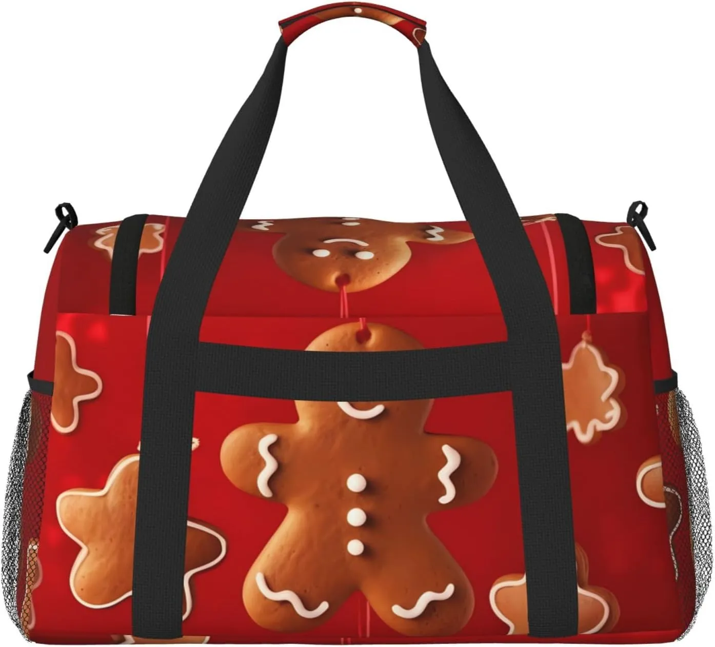 Cute Gingerbread Man Big Capacity Sports Gym Bag Portable Travel Duffle Bag, Christmas Cookies Lightweight Weekender Workout Bag for Overnight, Unisex