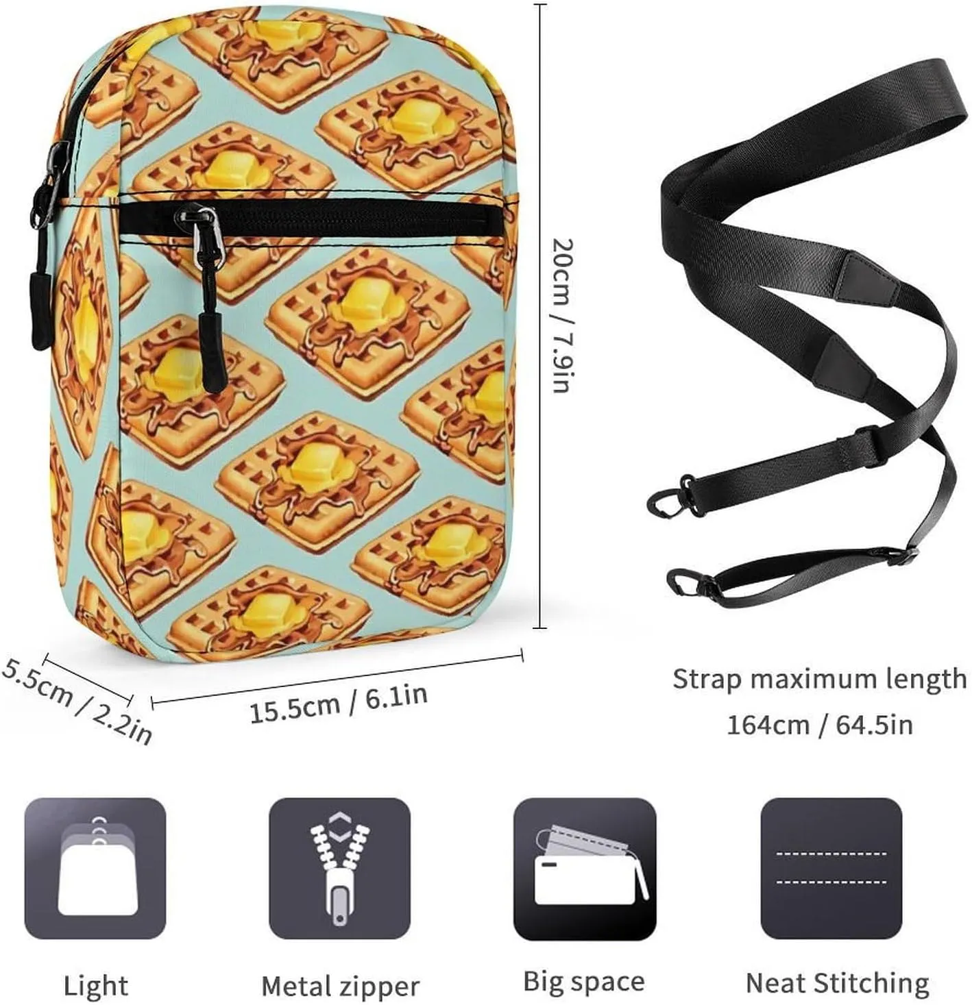 Cute Waffle Pattern Crossbody Bag Small Shoulder Bag Waterproof, Lightweight And Convenient