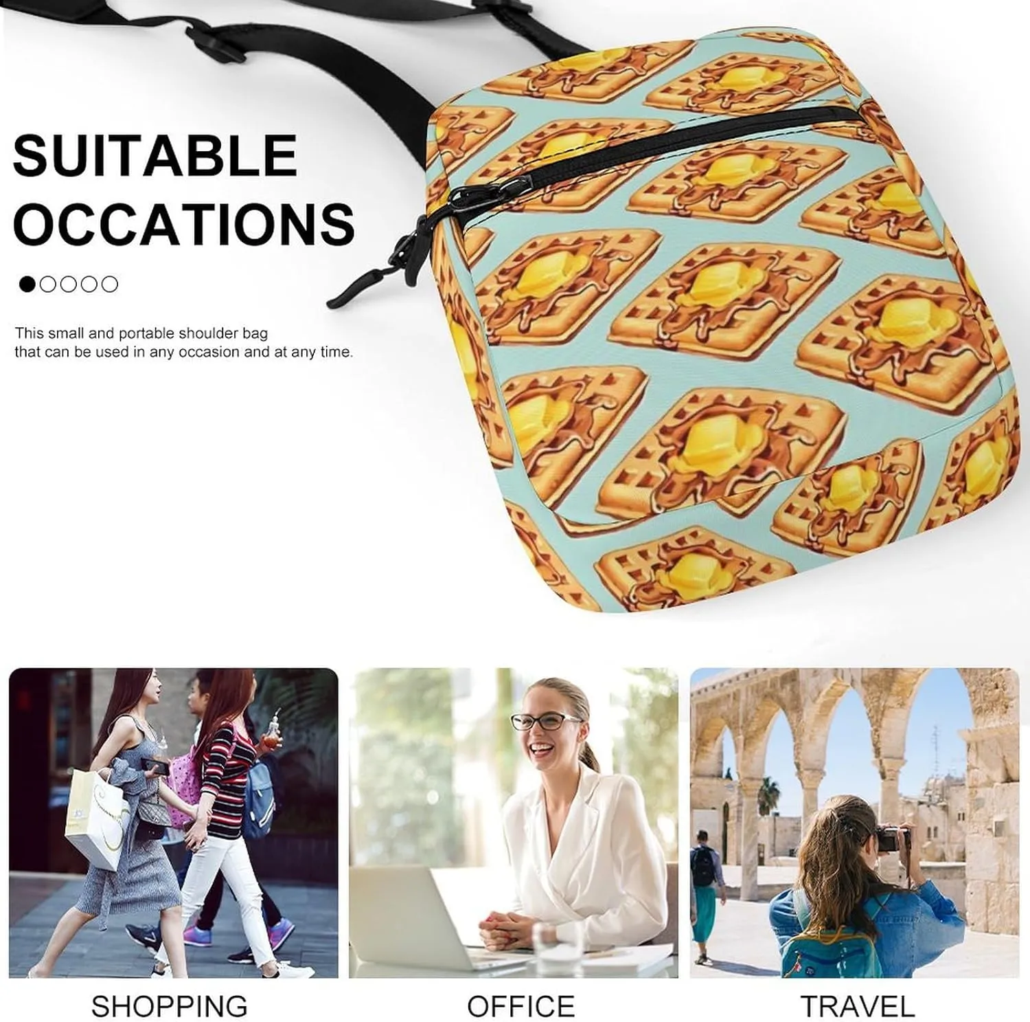 Cute Waffle Pattern Crossbody Bag Small Shoulder Bag Waterproof, Lightweight And Convenient