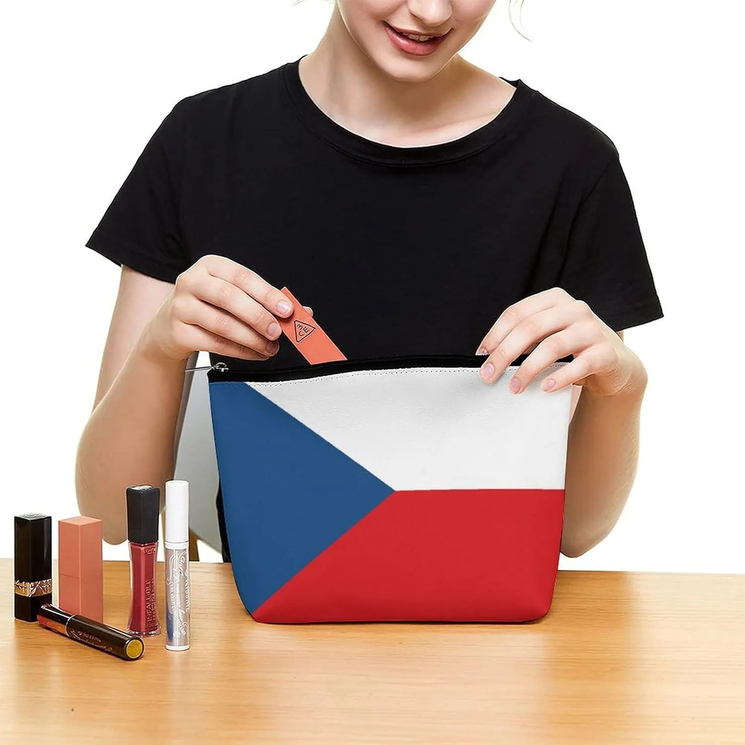 Czech Flag Travel Makeup Bag Lightweight Organizer Cosmetic Pouch for Women