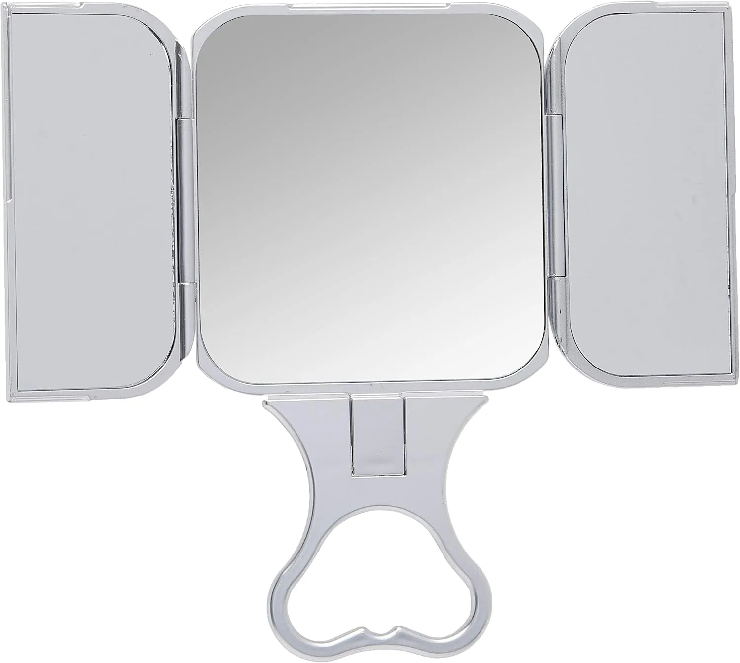 Danielle Creations 3-Way Foldable Travel Makeup Mirror with Built in Stand and Handle, Silver (Pack of 2)